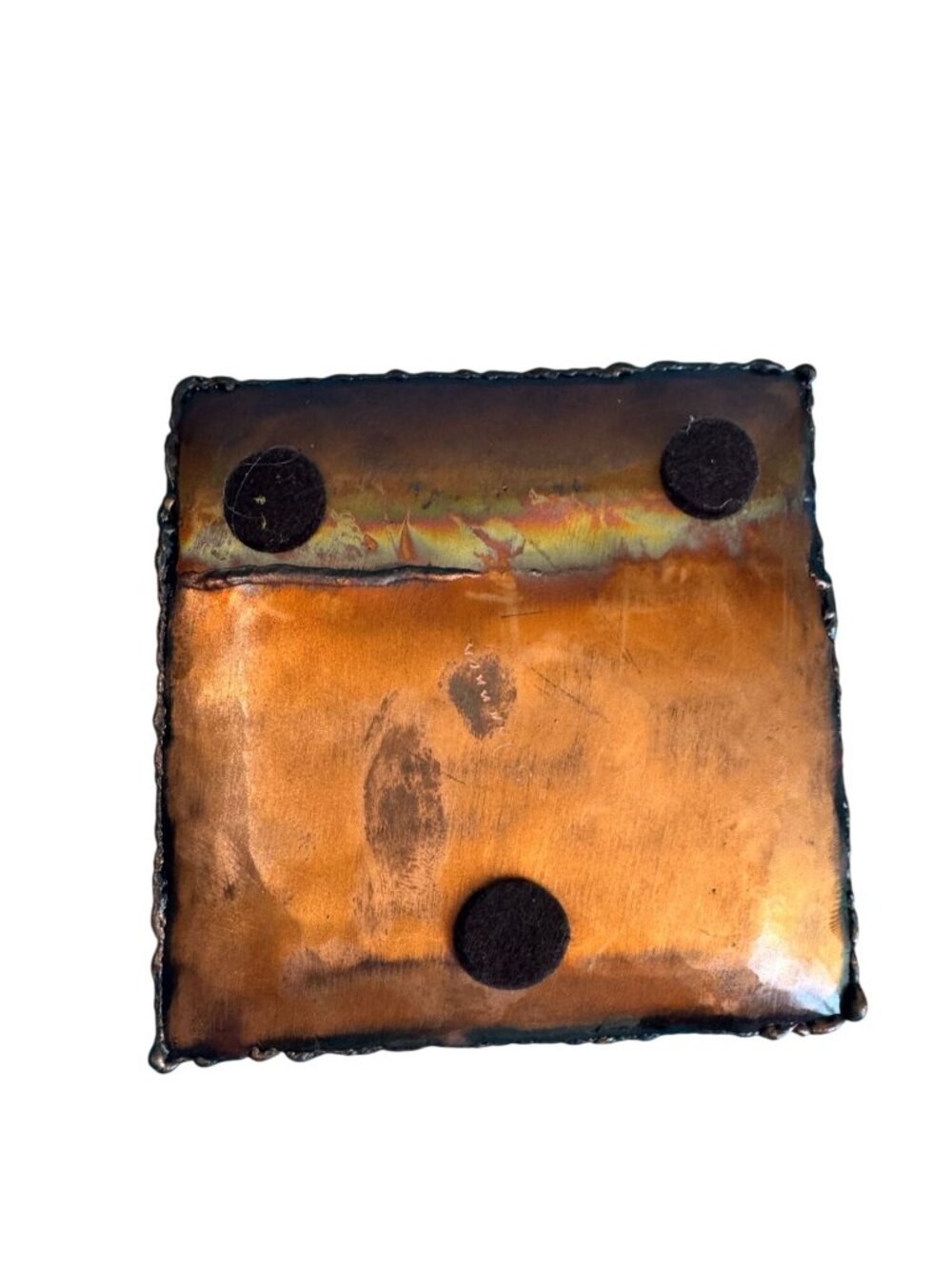 Patrick Shannon Brutalist Copper Dish Signed 5 1/4" Square Studio Art - Picture 5 of 7